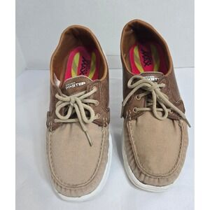 Skechers Goga Max Go Step Women's 8.5 Boat Shoes Lace up Beige Brown